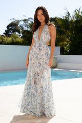 Forward Fashion Maxi Dress Blue Floral