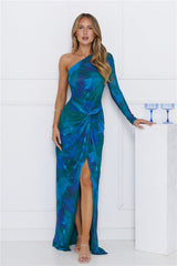 Natural Goddess One Shoulder Maxi Dress Teal