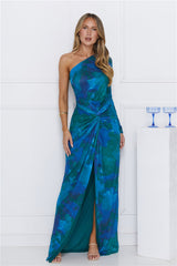 Natural Goddess One Shoulder Maxi Dress Teal